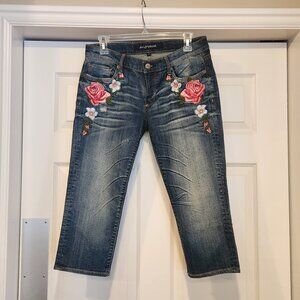 Driftwood Floral Embroidered Crop Jeans Women's Wash Denim